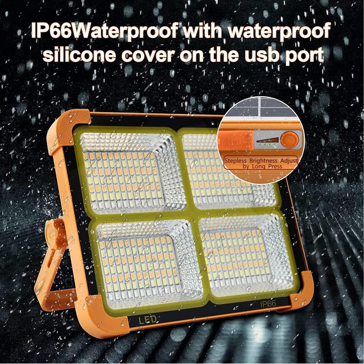 5 Modes Solar Usb Rechargeable Work Light IP66 Waterproof 200w 300w 600w 800w Portable Outdoor Flood Light