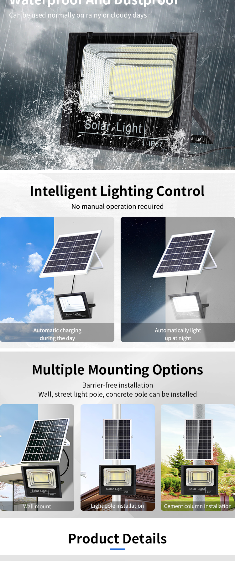 Solar Powered Flood Light IP67 Waterproof Lights Solar Outdoor LED Solar Motion Sensor Security Lights for Garage Yard