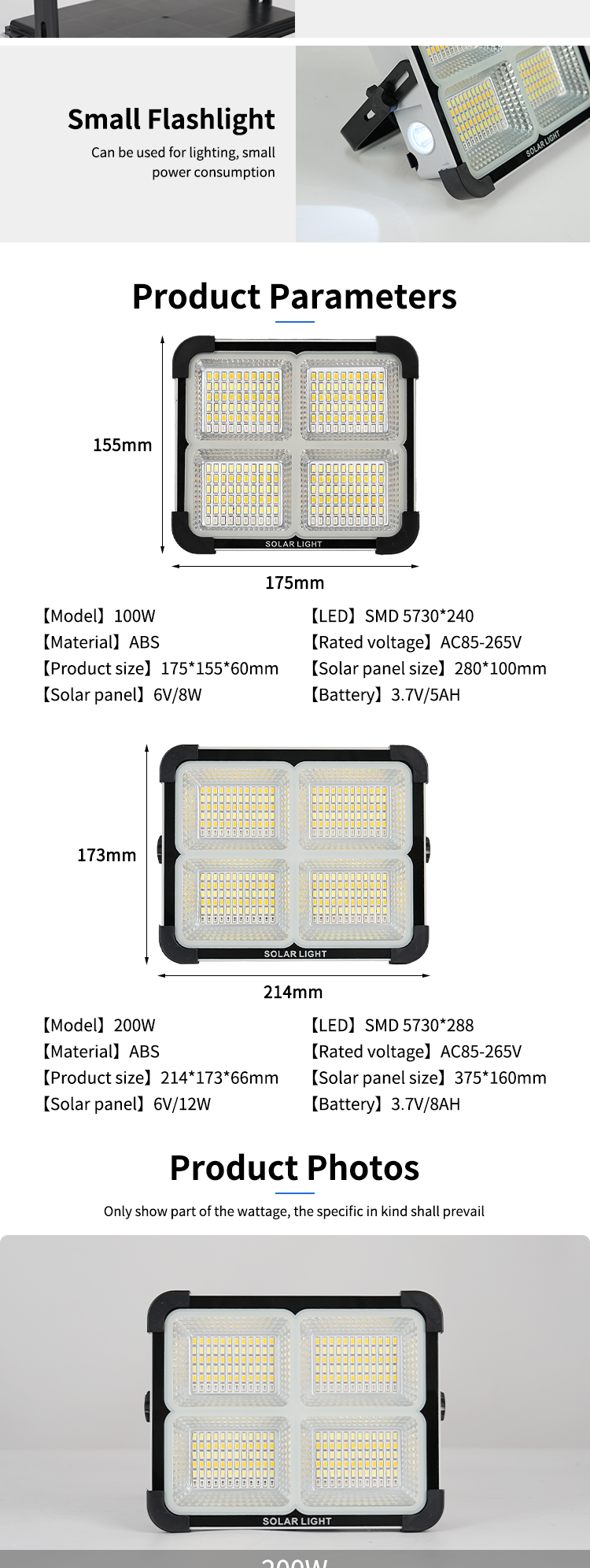 High Power IP66 Outdoor Waterproof Solar Work Light Portable Rechargeable Led Flood Lights