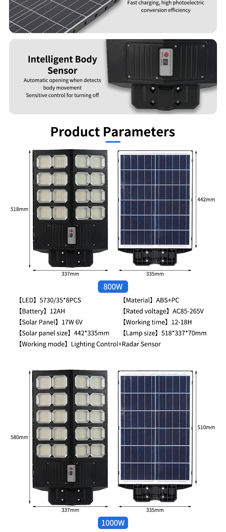 600W 800W 1000W 2000W All In One Integrated Solar Street Light With Remote Motion Sensor LED Solar Street Lights