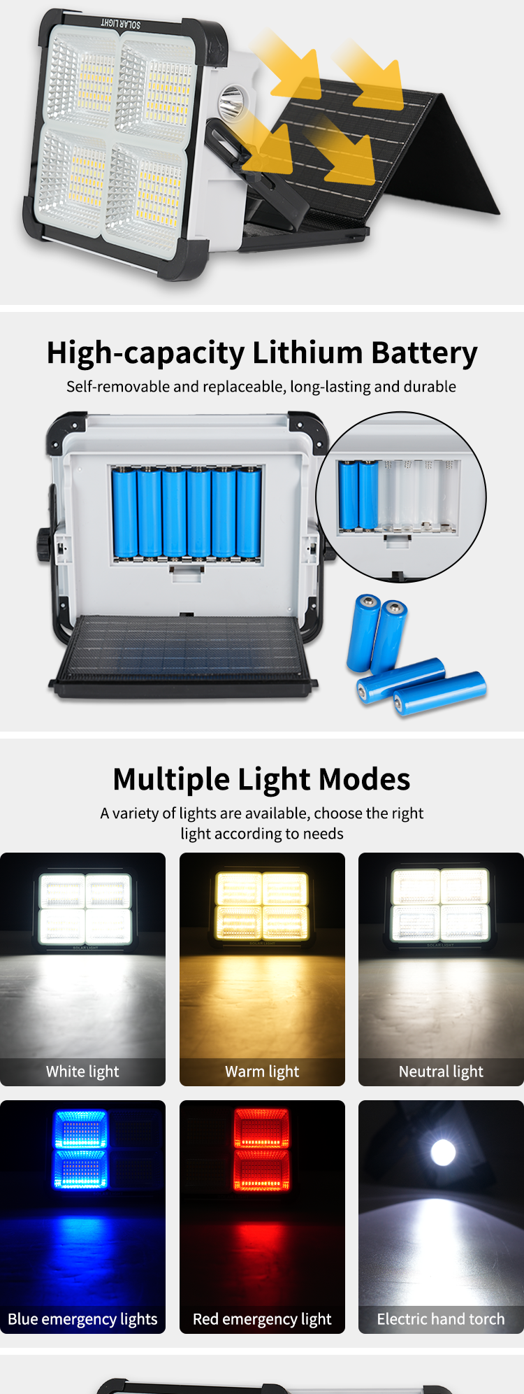 High Power IP66 Outdoor Waterproof Solar Work Light Portable Rechargeable Led Flood Lights