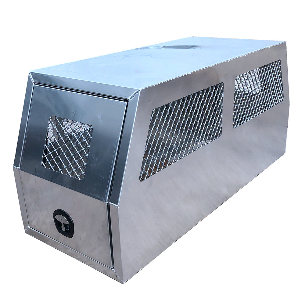 Raw Flat Aluminium Ute Tool Box Truck Trailer Full Dog Box Cage Mesh Part Canopy With Swinging Internal Lid Toolbox