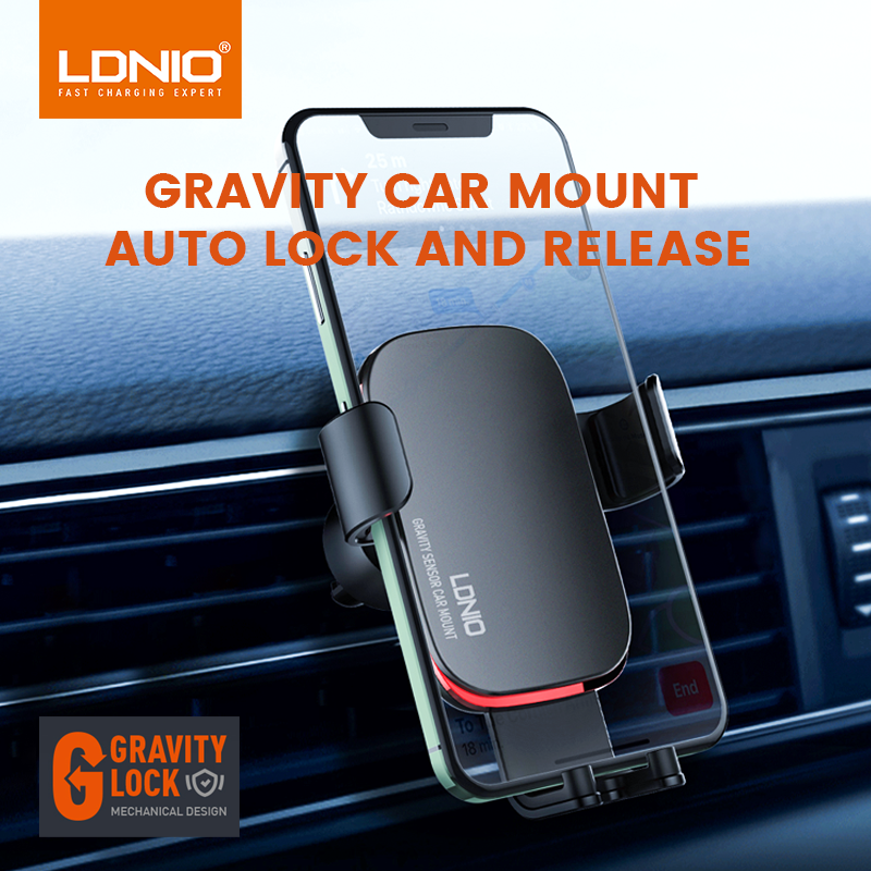 LDNIO MG10  Upgraded Aluminum Gravity Mobile Phone Holders Vent Car Mount Cell Phone Holder Dashboard Car Holder Tablet Mount