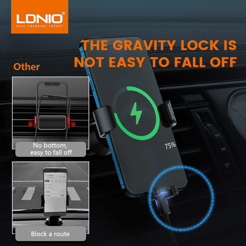 LDNIO MG10  Upgraded Aluminum Gravity Mobile Phone Holders Vent Car Mount Cell Phone Holder Dashboard Car Holder Tablet Mount