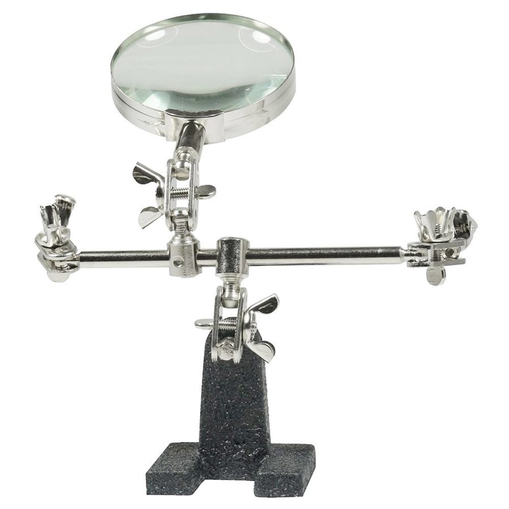 Easy-carrying Helping Third Hand Tool Soldering Stand with 5X Magnifying Glass 2 Alligator Clips 360 Degree Rotating Adjustable