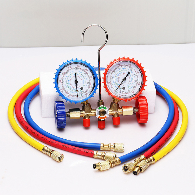 R22 Double ac Car Air Condition Repairing Hvac Pressure Manifold Gauge Set with Charging Hose