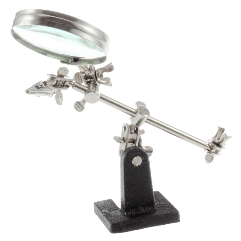 Easy-carrying Helping Third Hand Tool Soldering Stand with 5X Magnifying Glass 2 Alligator Clips 360 Degree Rotating Adjustable