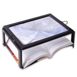 A4 full page LED light desk magnifying glass 4 LED desktop reading magnifier with led light desk loupe