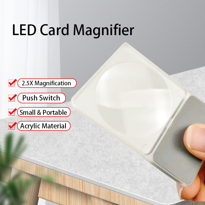 Credit Card Magnifier Bundle Wallet Purse Magnifying Glass LED Illuminated Magnifier 2.5X Pocket Card