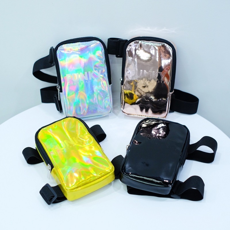 Holographic Pu Drop leg bag Custom Laser embossed logo thigh Bag Waist Phone bags