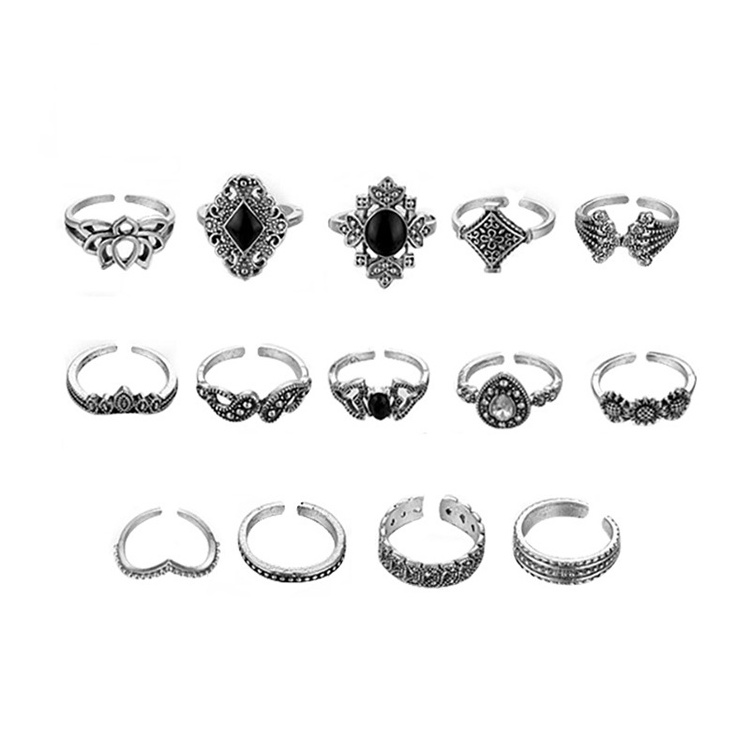 Vintage Style 925 Silver Flower Female Finger Rings Fashion Jewelry Knuckle Ring Set For Women