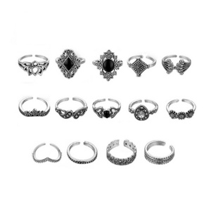 Vintage Style 925 Silver Flower Female Finger Rings Fashion Jewelry Knuckle Ring Set For Women