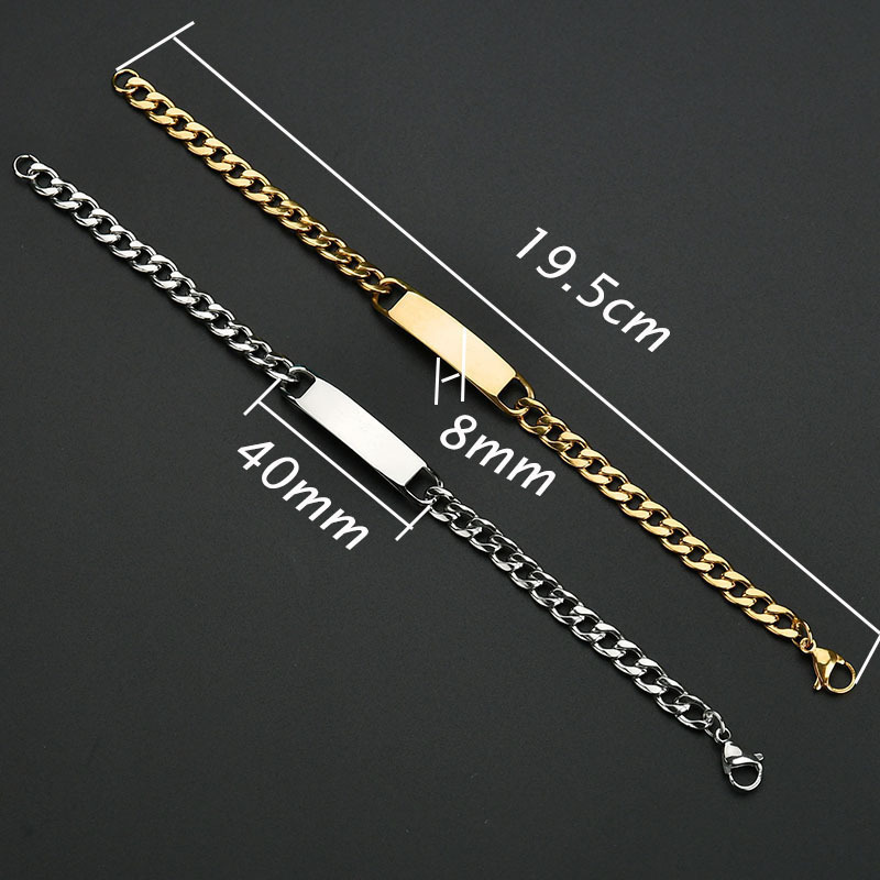 Gold plated couple metal blank custom engraved stainless steel jewelry bracelet for engraving