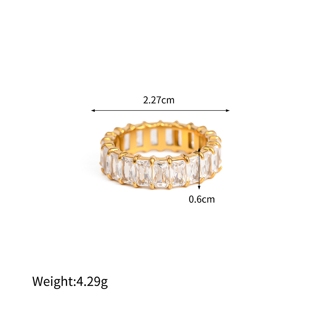 18K gold plated pave colorful square cz jewelry zircon ring stainless steel cubic zirconia ring for women