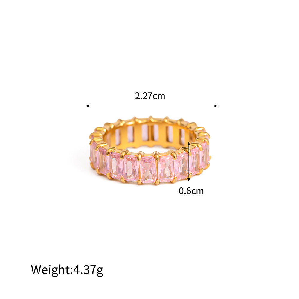 18K gold plated pave colorful square cz jewelry zircon ring stainless steel cubic zirconia ring for women