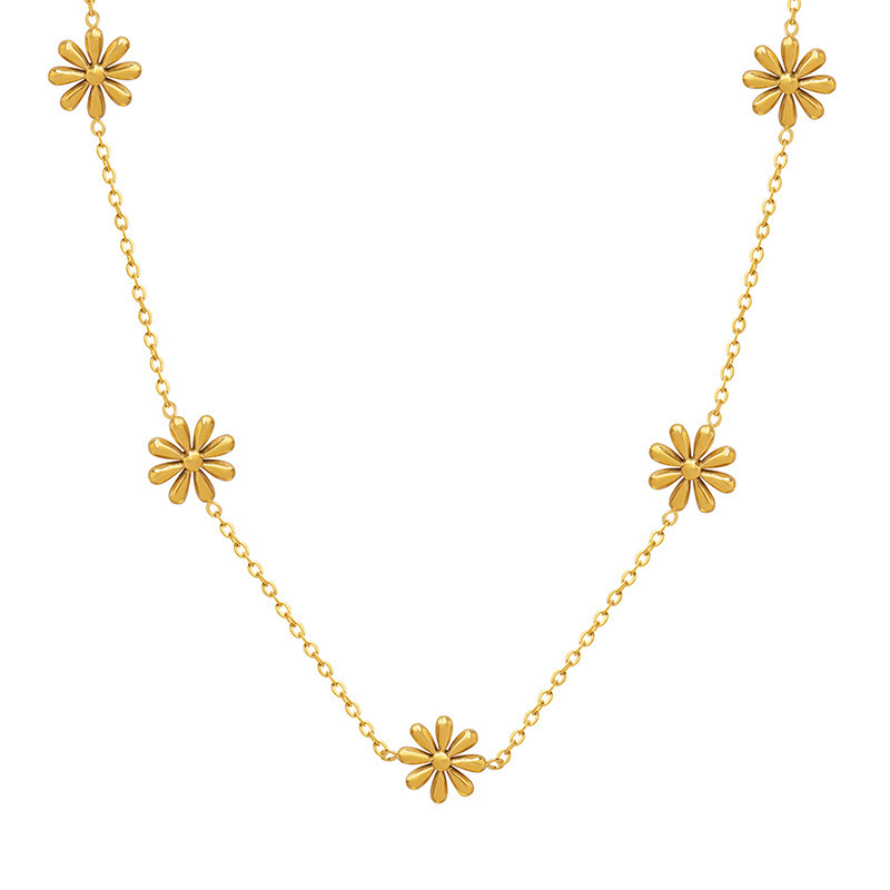 Fashion woman jewelry flower design titanium steel 18k gold-plated necklace