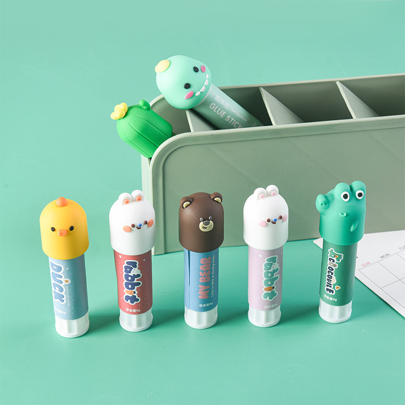 Cartoon animal silicone head solid glue 8g solid glue stick students paste DIY white glue stick