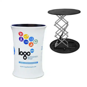 Fabric Curved Oval Pop Up Display Portable Promotional Counter Stand Booth With Aluminum Coated Frames hydraulic system