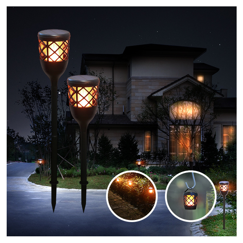 waterproof yard solar led wall flicker fire flame lamps solar light 96 led