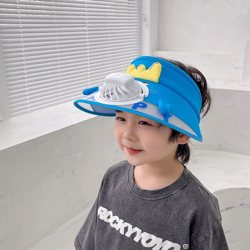 Cute Kid Size Sun Hat Rechargeable Cooling Fan Visor Cap Empty Top Coolfans Animal Style Child Wide Visor Hats