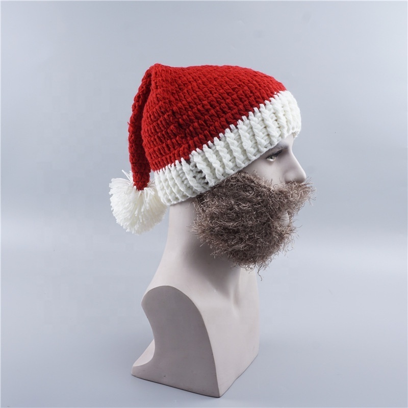 Winter Crocheted Men's Santa Claus Father Xmas Hats With Colourful Beard Handmade Christmas Present Party Knitted skull Beanies