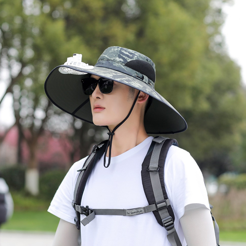 New Style Summer Sunscreen Breathable Fishermen Hats With Fan Rechargeable Outdoor Mountaineering Fishing Bucket