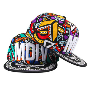 Fashion Cover Graffiti Digital Printing And 3D Embroidery Hip Hop Hat Flat Brim Snapback Cap For Men