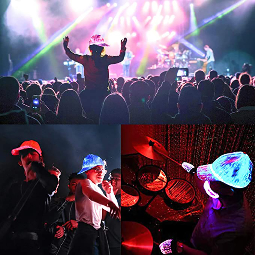 Music Festival Light up Glow in The Dark Glowing LED Hat Custom Party Fiber Optic Luminous Cowboy Adults Plain Dyed High Quality