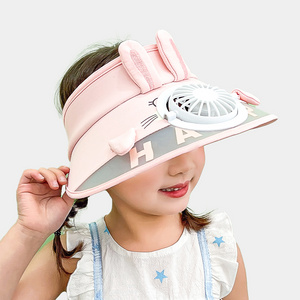 Cute Kid Size Sun Hat Rechargeable Cooling Fan Visor Cap Empty Top Coolfans Animal Style Child Wide Visor Hats