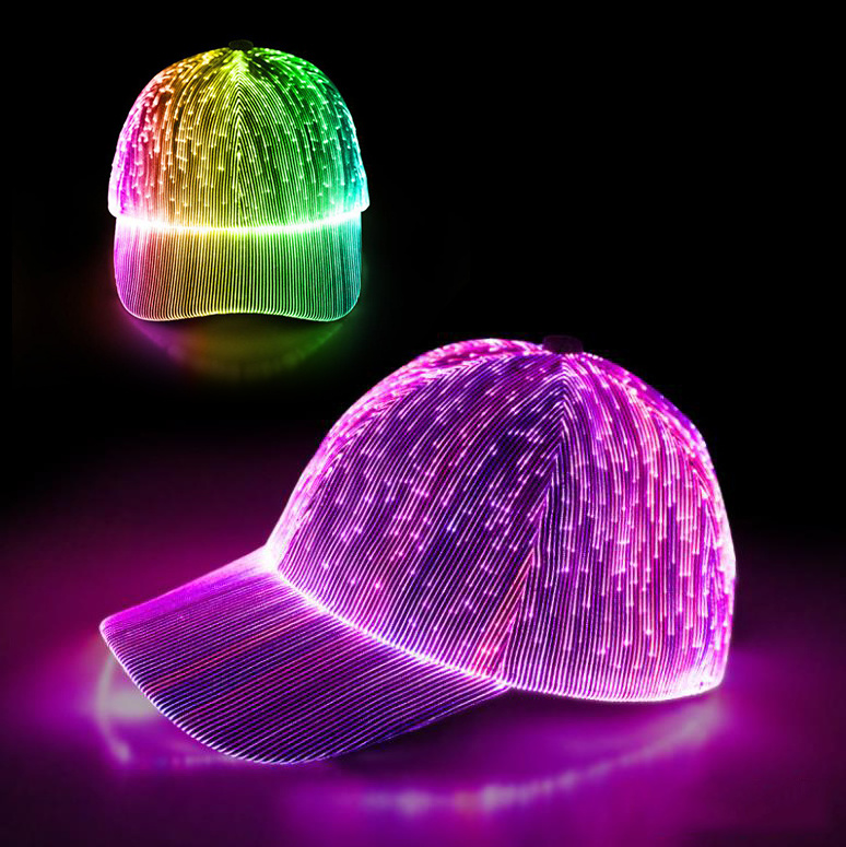 Music Festival Light up Glow in The Dark Glowing LED Hat Custom Party Fiber Optic Luminous Cowboy Adults Plain Dyed High Quality