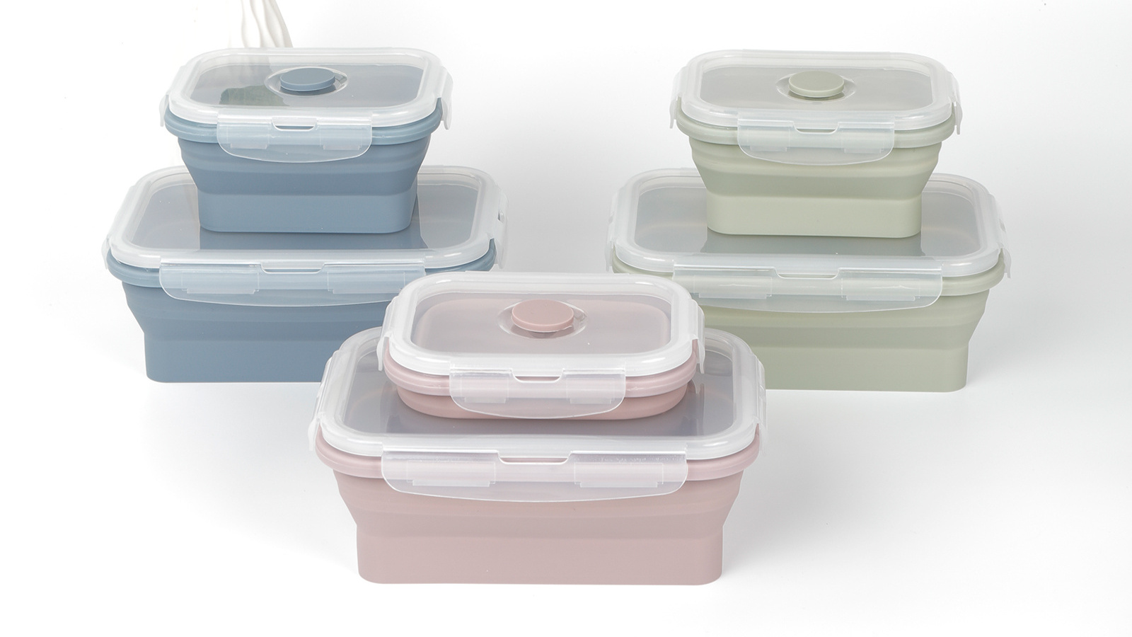 Custom Wholesale Bpa free Collapsible Silicone Food Storage Containers folding lunch box set with lid