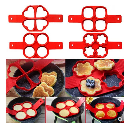 Cake Tool Flippin Fantastic Egg fryer Pancakes Heat Resistant 4 Cavity Flower Shape Silicone Pancake Mold