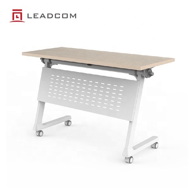 Leadcom L-F02 modern foldable office folding training table with castors fliptop training room table for sale