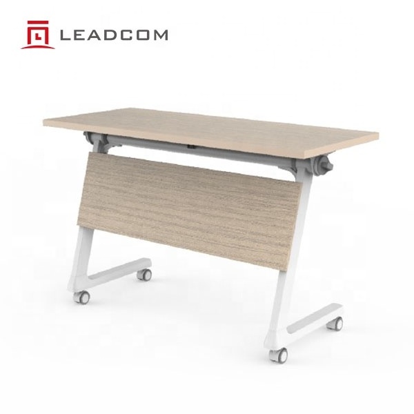 Leadcom L-F02 modern foldable office folding training table with castors fliptop training room table for sale