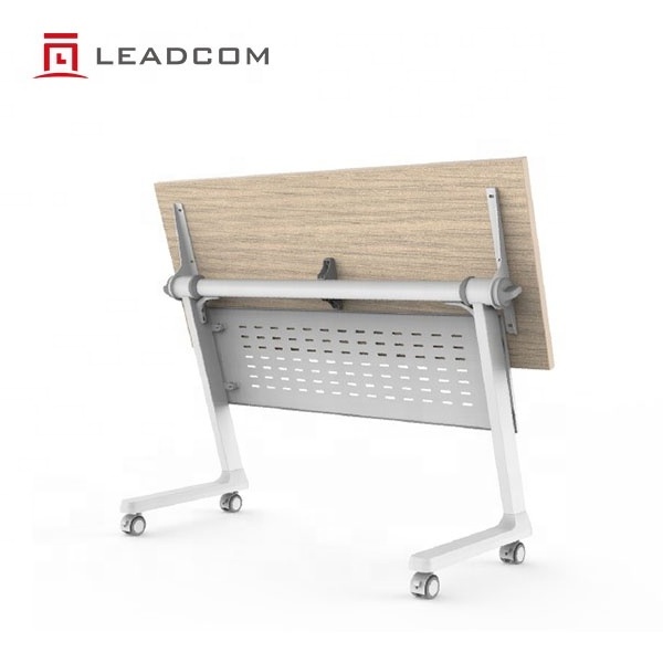 Leadcom L-F02 modern foldable office folding training table with castors fliptop training room table for sale