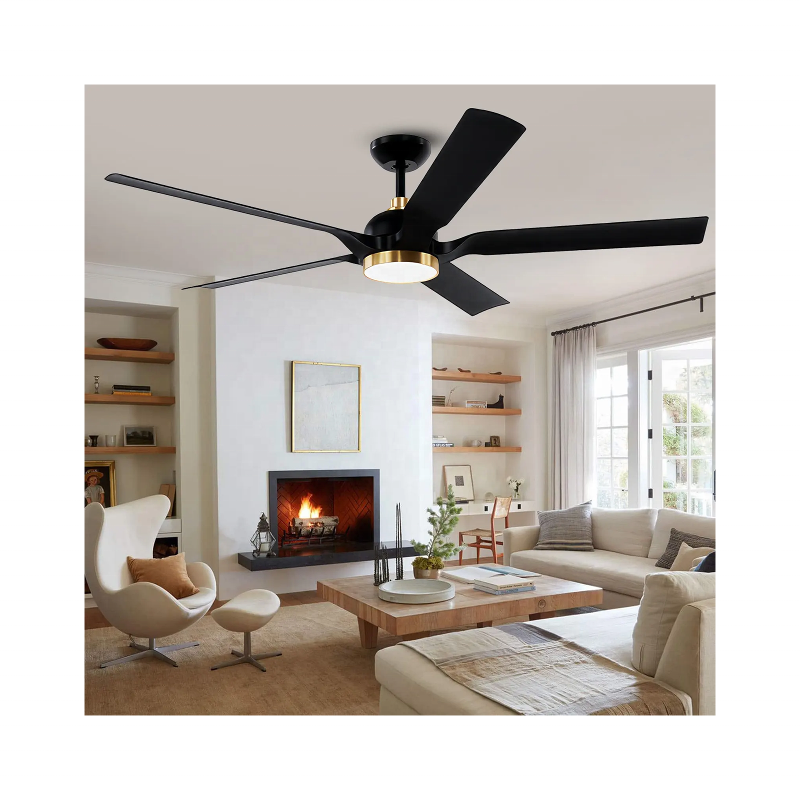 60 inch 5 blade ceiling fan light Silent DC 6 speed  Decorative Lighting Ceiling Fan with remote