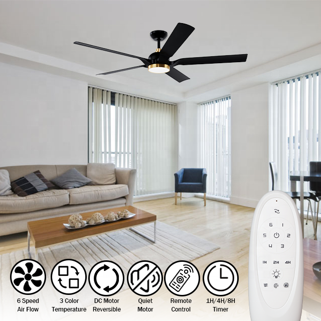 60 inch 5 blade ceiling fan light Silent DC 6 speed  Decorative Lighting Ceiling Fan with remote