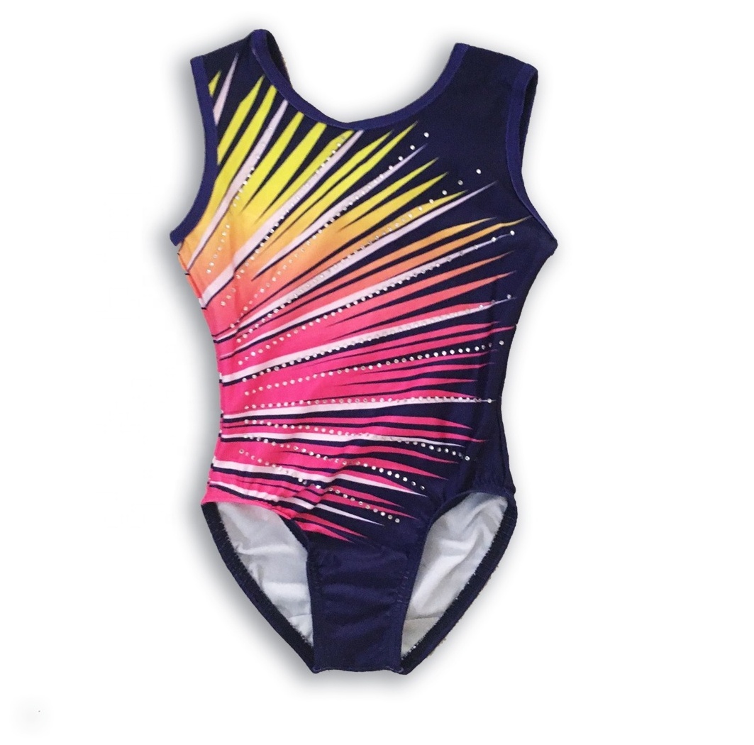 YIyi garment design  new style  printing lycra short sleeve leotard gymnatics leotard