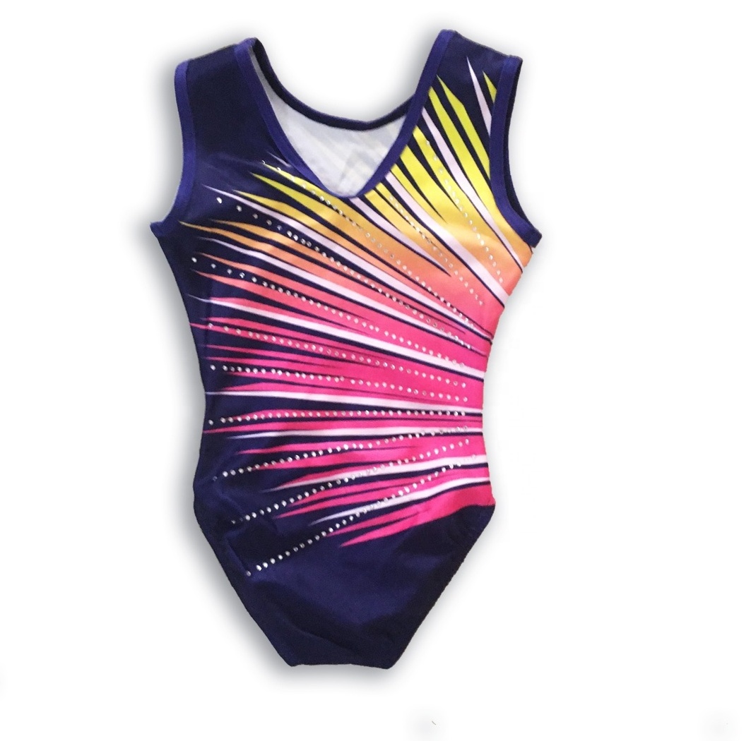 YIyi garment design  new style  printing lycra short sleeve leotard gymnatics leotard