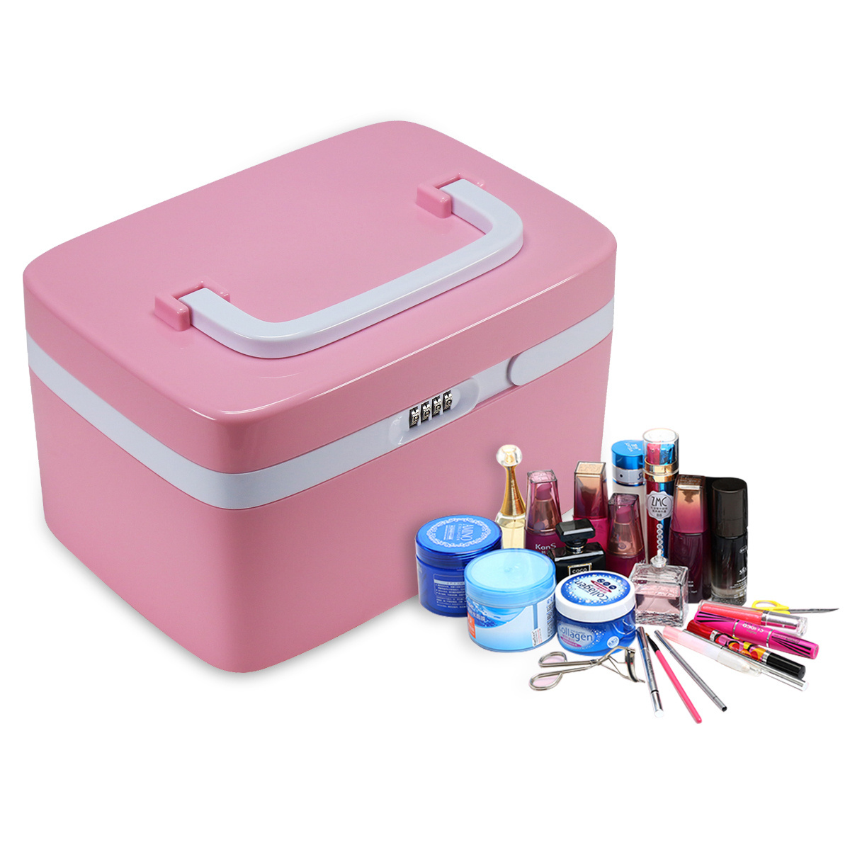 Professional Portable Small Makeup Train Case Artist Lockable Aluminum Cosmetic Organizer Storage Box with Locker