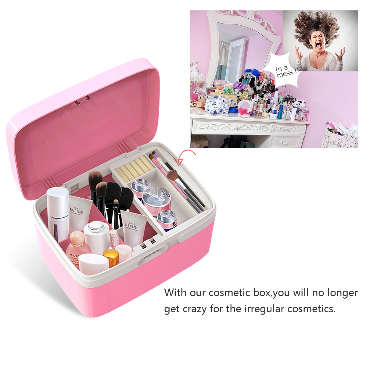 Professional Portable Small Makeup Train Case Artist Lockable Aluminum Cosmetic Organizer Storage Box with Locker