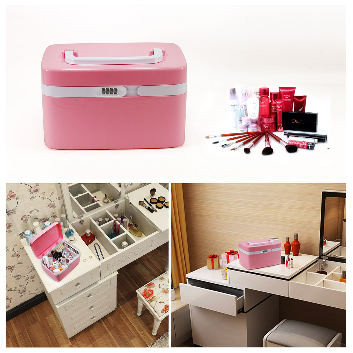 Professional Portable Small Makeup Train Case Artist Lockable Aluminum Cosmetic Organizer Storage Box with Locker