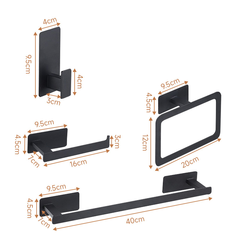 Luxury Black Bathroom Accessories Sets Storage Holder Hook Stainless Steel 4 Piece Kits