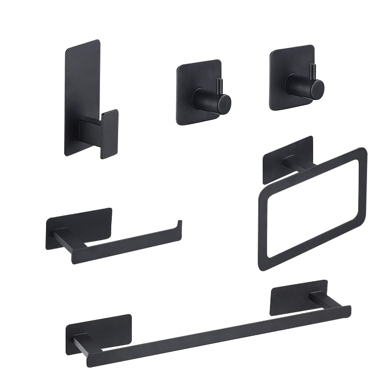 Hotel Robe Hook Black Hardware Paper Holder Towel Bar 6-piece Metal Bathroom Accessories Sets