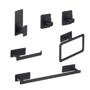 Hotel Robe Hook Black Hardware Paper Holder Towel Bar 6-piece Metal Bathroom Accessories Sets