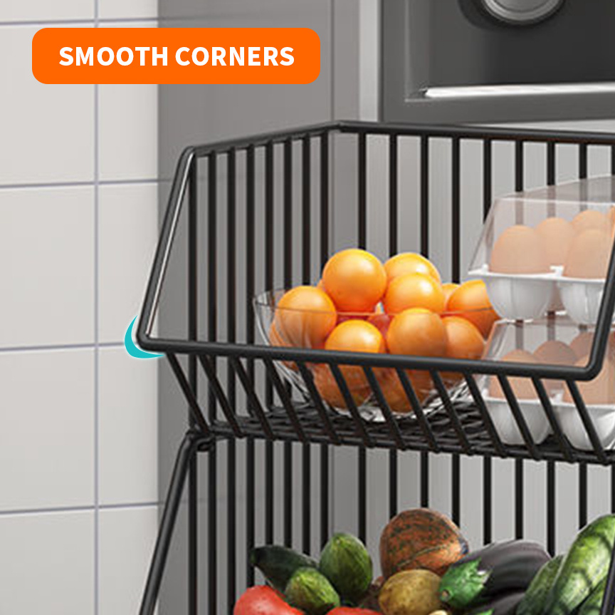 5 Tier Multifunction Fruit Vegetable Storage Basket Kitchen Standing Metal Storage Rack With Wheels