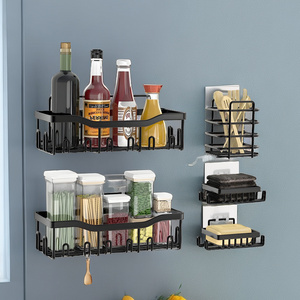 Customizable Wall-Mounted Bathroom Accessories Organizer Basket Black Adhesive Shelf Shower Caddy