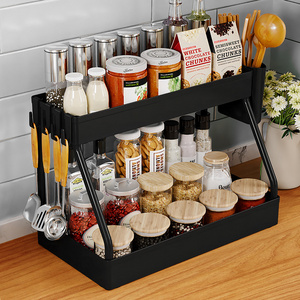 Free Standing 2 Tier Under The Sink Cabinet Countertop Organizer Storage Container Drawer Spice Jar Rack With Hooks