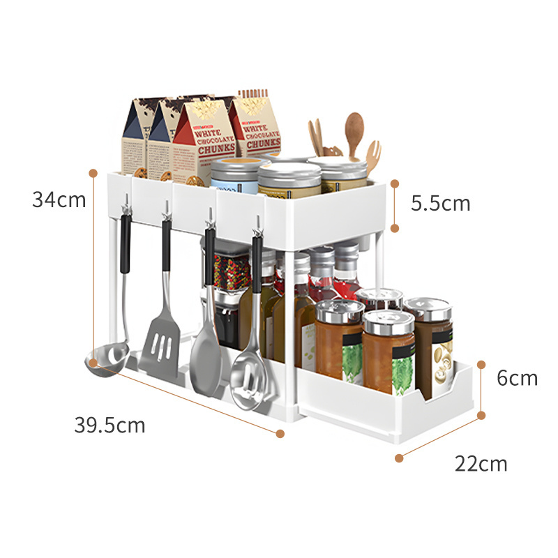 Multi-Purpose Kitchen 2 Tier Organizer Pull Out Sliding Drawers Under Sink Cabinet Storage Rack