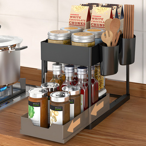 Multi-Purpose Kitchen 2 Tier Organizer Pull Out Sliding Drawers Under Sink Cabinet Storage Rack